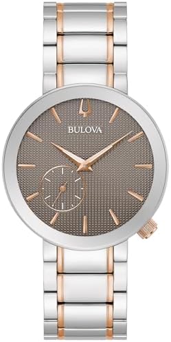 Bulova Latin Grammy レディース モダン Futuro ツートーン ローズゴールド ステンレススチールウォッチ テクスチャードグレーダイヤル (モデル:98L309), ツートーン
