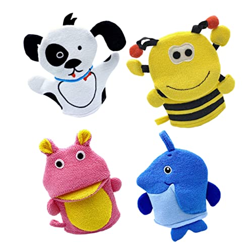 QUMIIRITY 4 Piezas Guantes de baño de dibujos animados bidé juguete cuerpo guantes de baño para moisés esponjas manopla baño guantes de ducha corporal guante de baño algodón compuesto