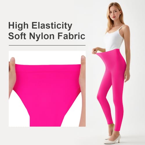 Alaoo Neon Leggings, Rosenrot Strumpfhosen für Damen, Footless Strumpfhose, 80er Jahre, Kostüm für Rollenspiele, Halloween und Tanzveranstaltungen