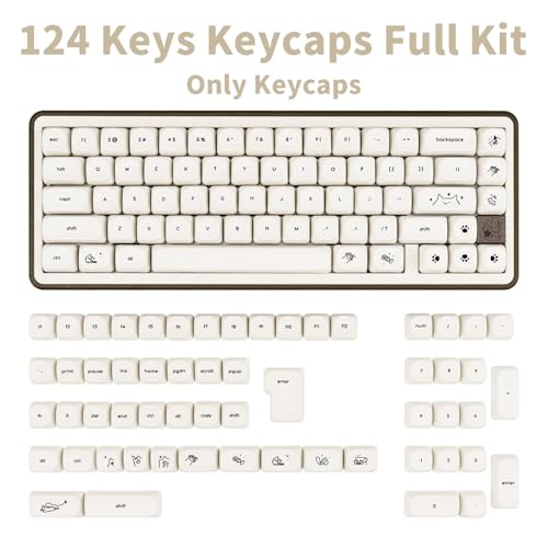 Image of PBT Keycaps Cream White Cat Cute 124 Keys MX Switch Key Cap