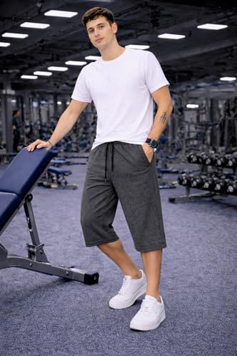 Image of Mack Jonney Men's Sports Capri Pants | Lightweight Polyester Workout 3 /4 Pants with Elastic Waist for Gym, Running & Training-M8356