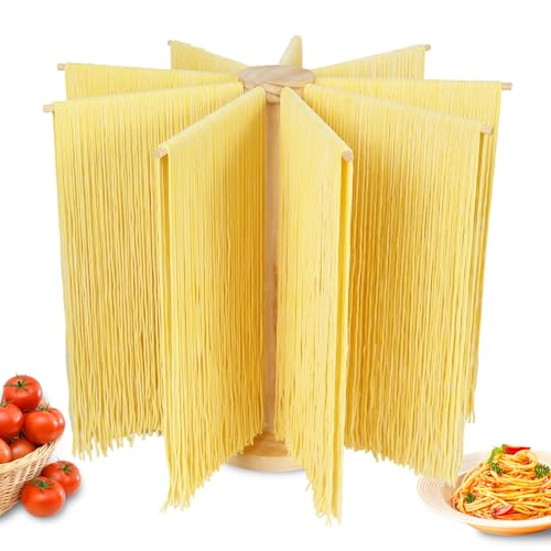Bessny Wooden Pasta Drying Rack with 9 Arms, Detachable Noodle Dryer Stand for Homemade Spaghetti, Easy to Assemble and Store, Space-Saving Pasta Holder for Kitchen or Cooking Gift