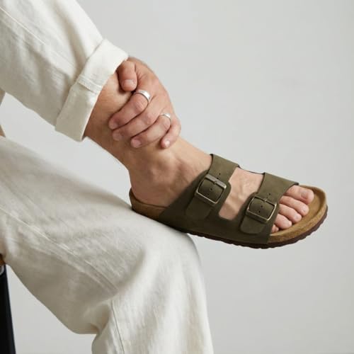 Image of CUSHIONAIRE Lane Cork Footbed Mens Sandals, Adjustable Buckle Comfort Slides for Men, Genuine Leather Insole Summer Sandals Men Footwear