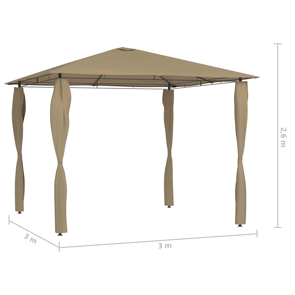 Gazebo 3 x 3 m, tortora, 160 g/m², con copertura per pali, in acciaio robusto, per barbecue, balcone e campeggio, design moderno