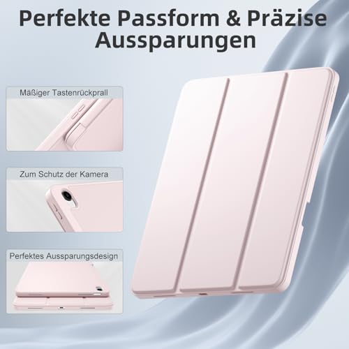 Vobafe Hülle für iPad Air 13 Zoll M3 2025 / M2 2024 mit Stifthalter, Dreifaltiger Ständer-Schutzcover, TPU Flexible Rückseite, Auto Wachen/Schlafen, Hellrosa