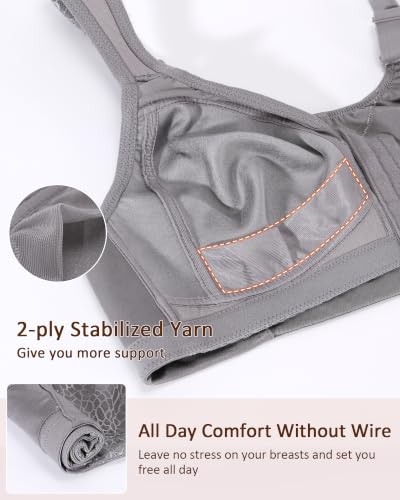 Image of Lemorosy Women's Plus Size Front Closure Posture Back Unlined Wireless Bra | Double Support, Full Coverage, Minimizer, Unpadded, Large Busts, 34D-48DDD