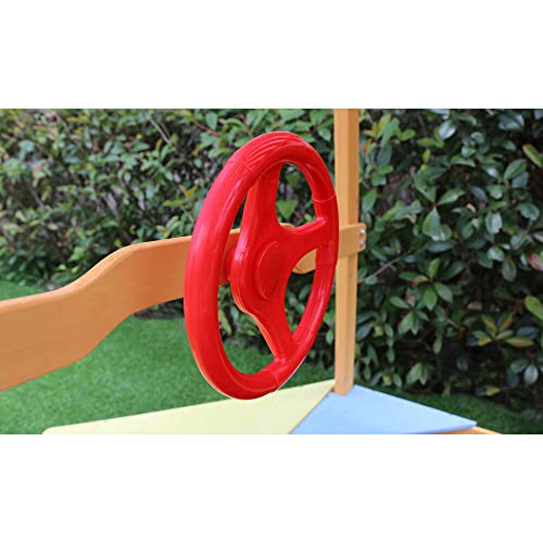 Critter Sitters Children's Wood Sand Box Boat With Striped Canopy, Wheel, And Bottom Liner - Cssb0103-Nat, Natural/Multi #TOP6