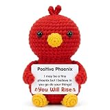 Cute Positive Crochet Phoenix, Handmade Emotional Support Animal Gift for Women Men, Positive Crochet Animals Stuffed Plushie, Fun Knitted Bird Figurine Desk Decor, Motivational Rebirth Gift