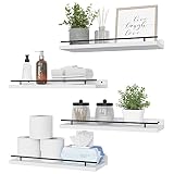 WOPITUES Floating Shelves with Black Metal Rail, 4 Set Shelves for Wall Decor, Modern Wood Wall Shel