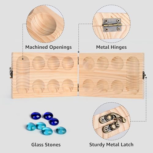 Juego de Mesa Mancala de Madera con Piedras de Vidrio miniatura 4