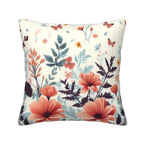 Housse de coussin velours côtelé pour rénover un canapé usé avec style floral