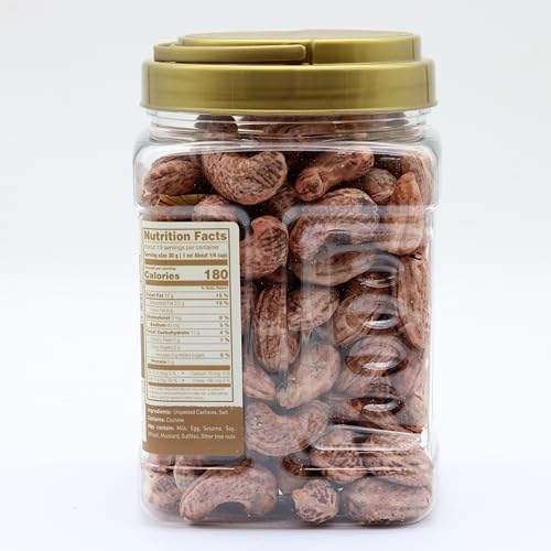 Image of LAFOOCO Jumbo Skin-On Cashews 14.1 oz, Lightly Salted Roasted Nuts Gift | Extra large cashews roasted with natural skin for deeper flavor. Halal & BRCGS certified Vietnamese nuts. Oval gift jar.
