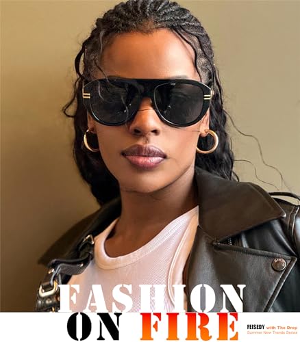 Image of FEISEDY Retro Polarized Aviator Sunglasses for Men Women Trendy 70s Vintage Plastic Frame Sun Glasses B4150