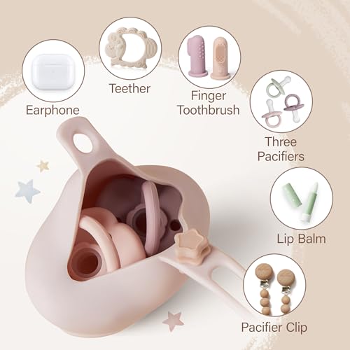 Moonkie Schnullerbox Silikon,2 Pack Box Dummy,Schnullerbox für Unterwegs Sterndesign,Dummy Boxen BPA-frei,Schnuller-aufbewahrung,Baby Erstausstattung Zubehör,Baby Geschenk(Blush/Zartflieder)