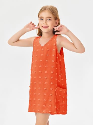 Image of Batermoon Girls Swim Cover Up V Neck Swiss Polka Dot Summer Beach Dress | Kids Cover-Ups, Sleeveless Vacation Swimwuits, Boho Cute Dresses with Pockets 4-14 Years