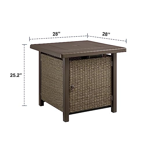 Volans Propane Fire Pit Table, 28In 40,000 Btu Outdoor Wicker Patio Propane Gas Firepit W/Steel Tabletop, Csa Certified, Hideaway Tank Holder, Lid - Khaki #TOP1