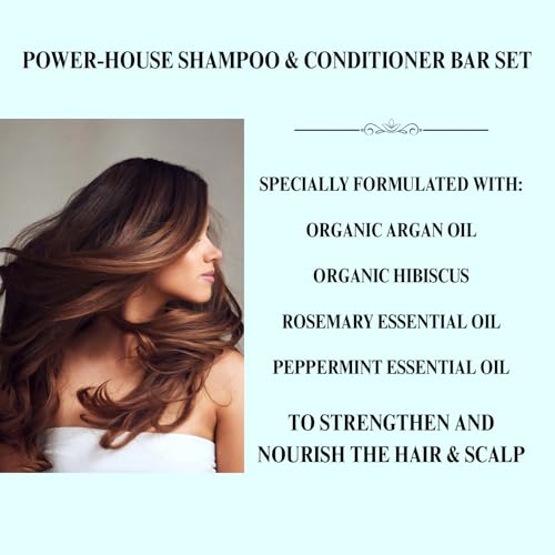 Peppermint & Rosemary Shampoo & Conditioner Bar Set, Organic, Vegan, Volumizing, Hydrating Argan Oil Conditioner & Shampoo for Curly or Straight Hair, Paraben & Sulfate Free, Made in USA