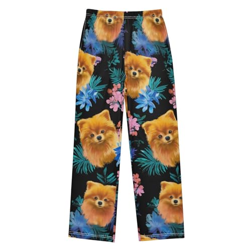 ZZXXB Pomeranian Trpical Flowers Boys Long Pants Soft Trousers Elastic Waist Kids Lounge Bottoms with Pockets S-XL