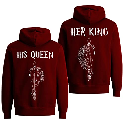 King Queen Pullover Partnerlook Löwe Partner Pullover Couples Pulli Pärchen Hoodie für Paar Mr Mrs (Queen - 1 Stück - Burgundy, M)