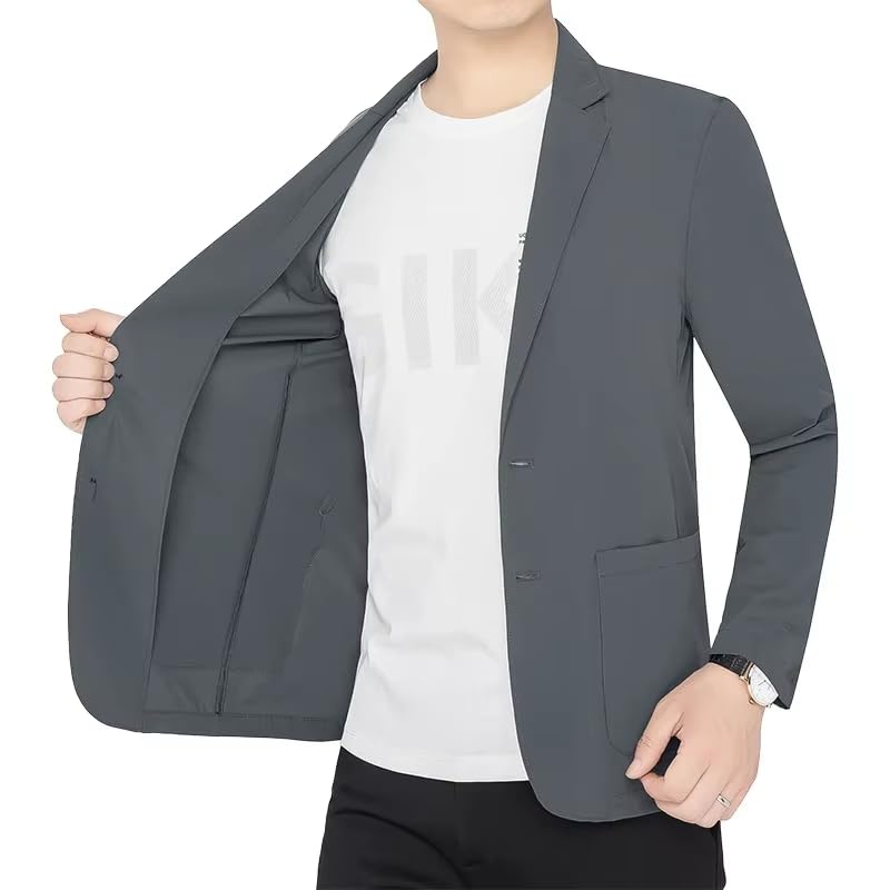 Men's Summer Gray Lightweight Wrinkle-Resistant Quick-Dry Suit Jacket Blazer for Men-Blue014