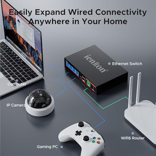Image of 6 Port 2.5G Switch,ienRon 4 Port 2.5G with 2x10G SFP+ Ports | Ultra-Fast Speed | Plug & Play | Fanless Silent | VLAN |Desktop /Wall Mount | Ideal for Gaming /NAS, 4K /8K Streaming Home Office