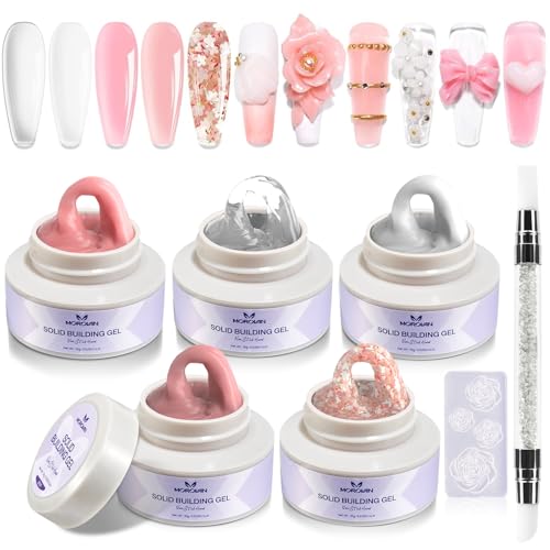 Morovan Solid Builder Gel Kit: 5 Color Series Builder Gel for Nails 3D Sculpting Carving Nail Art Non-Sticky Hard Gels for Nail Extension Manicure DIY at Home and Salon