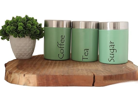 Image of Tea Sugar Containers Set of 2 - Steel Container for Storage - Tea Sugar Jar (Tea Sugar Coffee (Green))
