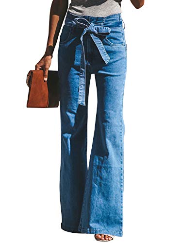 ebossy Women's High Waist Bell Bottom Stretch Flare Jeans Long Pants with Belt