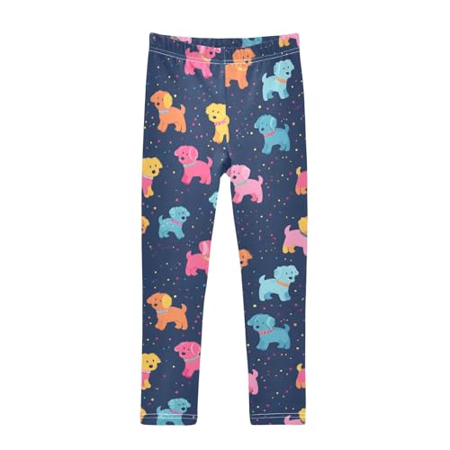 Colorful Puppy Polka Dot Girls Leggings Ultra Soft Compression Yoga Gym Pants for Kids 4-10T