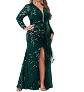 Madam Uniq Women 1920s Long Sleeve Sequin Dress Side Split Plus Size Formal Cocktail Wedding Gues...
