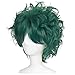 ColorGround All Green Short Curly Prestyled Natural Cosplay Wig for Men and Women (Dark Green)
