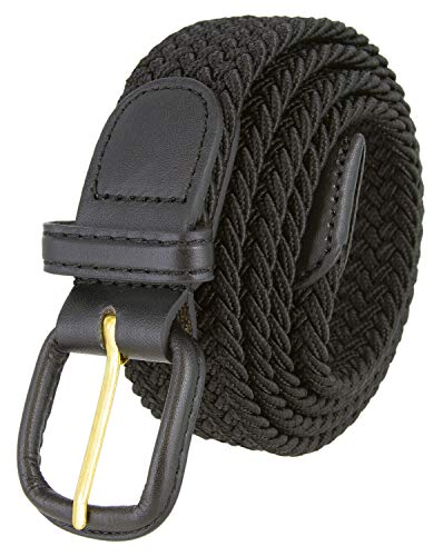 7001 Leather Covered Buckle Woven Elastic Stretch Golf Belt 1-1/4