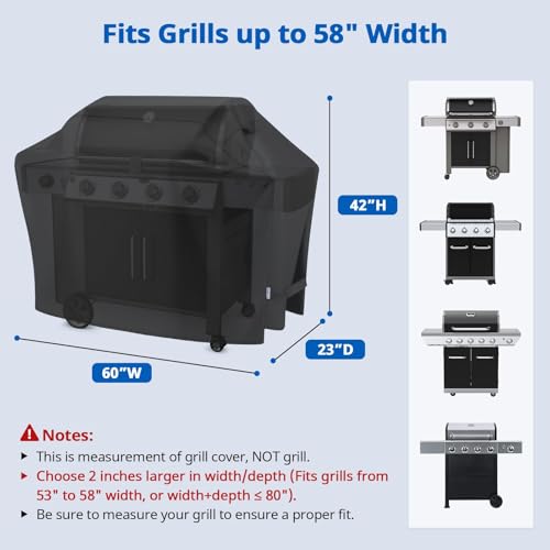 Image of SunPatio Gas Grill Cover 60 Inch, Outdoor Heavy Duty Waterproof Barbecue Gas Cover, UV and Fade Resistant, All Weather Protection Compatible for Weber Charbroil Brinkmann Grills and More, Black