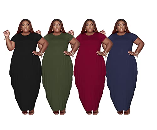 Image of YeGine Oversize Tshirt Dress Plus Size Short Sleeve Maxi Dress with Pockets