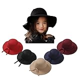 Toddler Kids Baby Girl Wide Brim Wool Felt Bowler Hat Bow Photography Prop Bucket Beach Sun Protect Caps (Black, 2-8 Years)