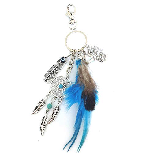 Preisvergleich Produktbild Nuohuilekeji Traumfänger-Anhänger mit Federn, Schlüsselanhänger, Autoschlüsselanhänger, Deko, Geschenk, blau