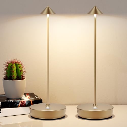 YIKUI Kabellose Tischlampen Wiederaufladbar, 6000mAh Batterie Betrieben LED Schreibtisch Lampe Wasserdicht Tragbar Dimmbar Für Terrasse Restaurant Esszimmer Zuhause 2er Set Titan