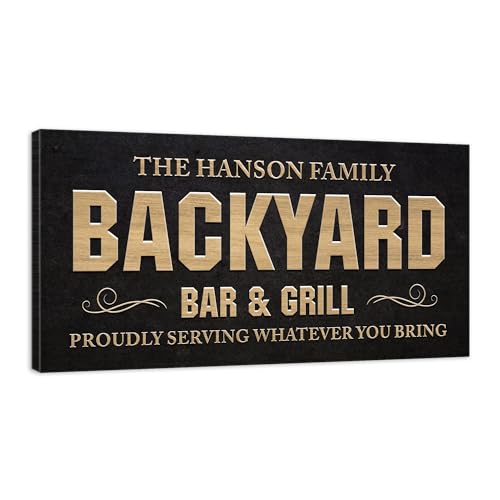 Awesometik BACKYARD BAR GRILL Personalized Canvas Wall Decor with Custom