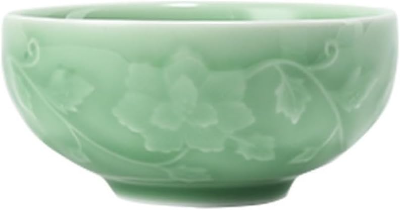 Ceramic Bowl Chinese Household Rice Longquan Celadon Embossed Peony Tableware