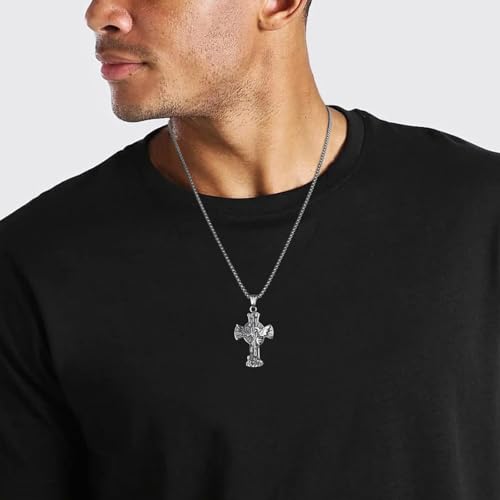 HZMAN St. Michael Archangel Cross Necklace for Men Stainless Steel Retro Angel Exorcism Protect Amulet Pendant2