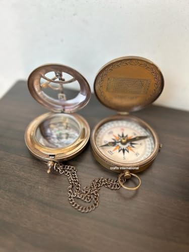 Brújula de bolsillo estilo antiguo artesanal en latón, herramienta de navegación para camping y senderismo, set de 2 miniatura 3