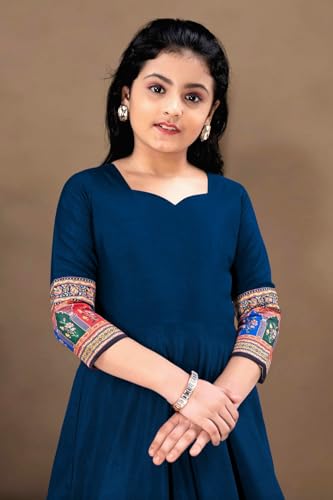 Image of Cotton Silk Long Anarkali Kurta for Girls