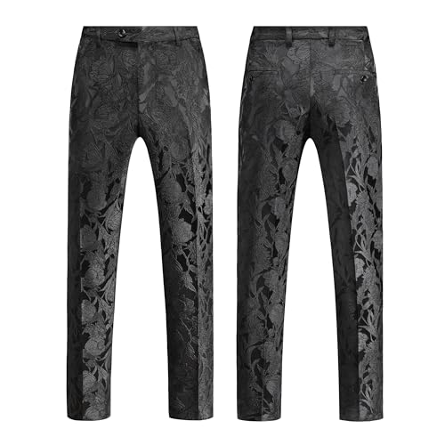 MOGU Mens 3 Piece Floral Suit Jacquard Dress Tuxedo Suit Set for Wedding Prom Jacket Vest Pants with Bow Tie4