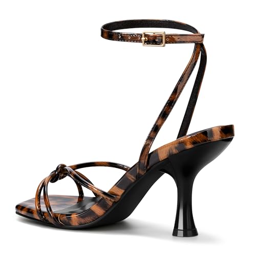 Image of PARTY Women's Square Open Toe Strappy Heeled Sandals 3 inch Stiletto Kitten Heel with Ankle Buckle Strap, Comfortable Slingback Summer Dress Shoes