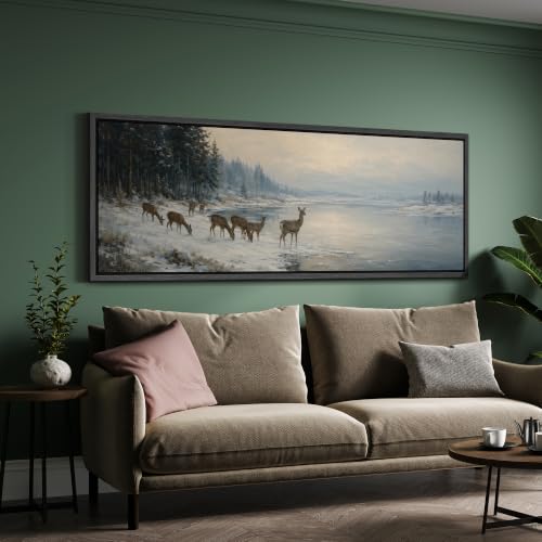 Image of MUDECOR Large Framed Canvas Print Wall Art Winter Deer for Living Room