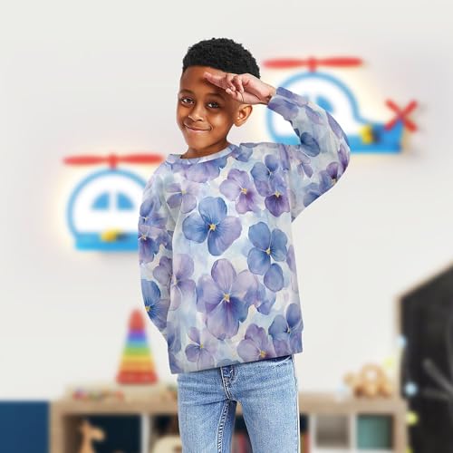 JUNZAN Spring Blue Flowers Island Violet Kids Girls Sweatshirts Hoodies Long Sleeve Outerwear for Kids Sports 4T4