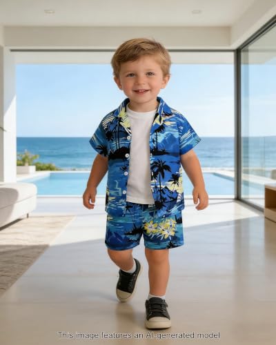 Image of SANGTREE 3 Piece Boy Outfits Short Sleeve Shirt and Shorts Set Beach Vacation Summer Clothes, 3 Months - 9 Years