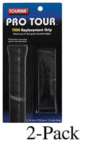 Tourna Tennis Racquet Replacement Grip Pro Tour Grip 1.5 mm-Black (2-Pack)