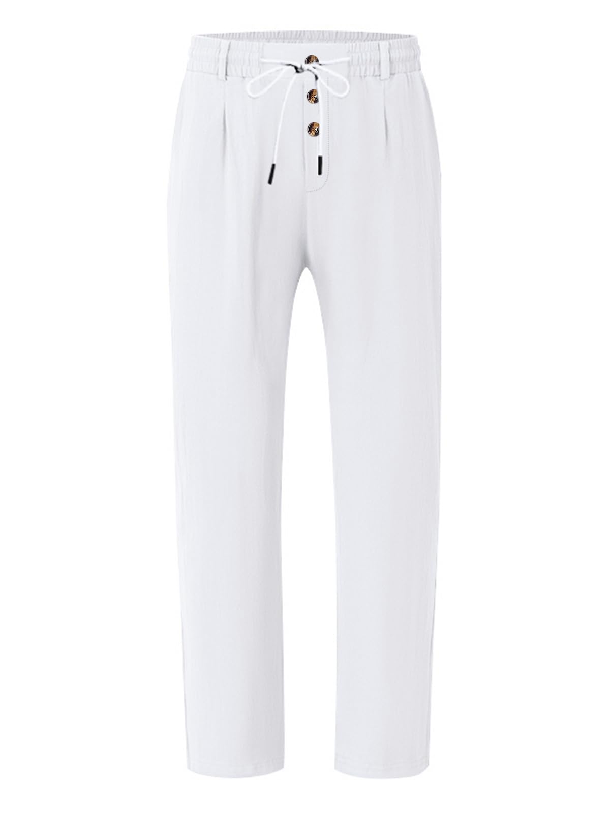 Pantalones de lino para hombre, ligeros, con cordón elástico, bolsillos en la cintura, ajuste holgado, pierna recta, verano, playa, yoga