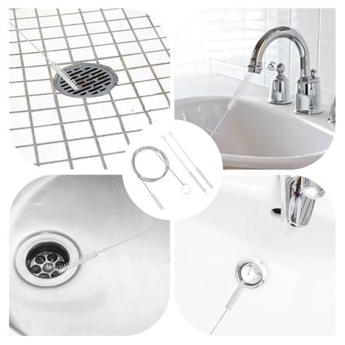 2 Strohbürsten & 1 Federbürste mit Einzelkopf, Flexible Abflussbürste mit Elastischem Edelstahl Zuverlässige Rohrreinigungsbürste für Autoschiebedächer Kühlschrankabflüsse Filtersysteme